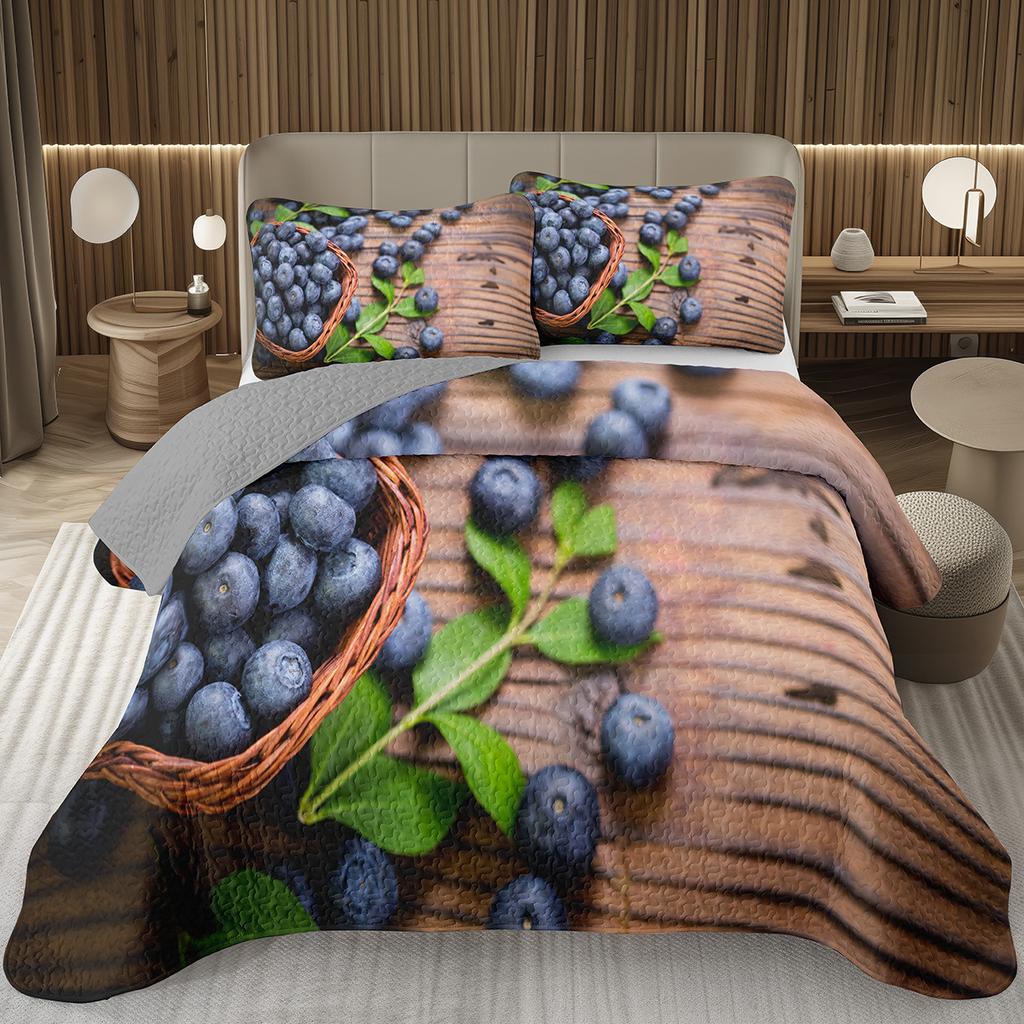 Blueberry Bedspread King Twin Size,Hawaii Summer Tropical Fruit Coverlet Set For Boys Girls Room Decor, Reversible Bedding Quilt