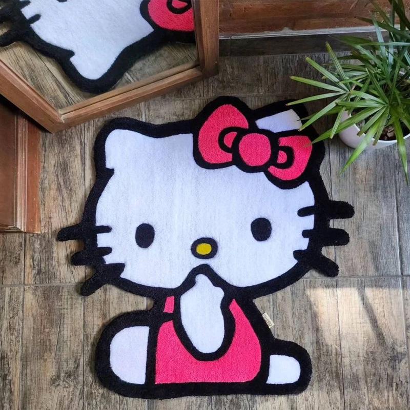 Cartoon Kitty Faux-Kaschmir Fußmatte - Unregelmäßige Form, Wasserabsorbierende Tür-/Badezimmermatte