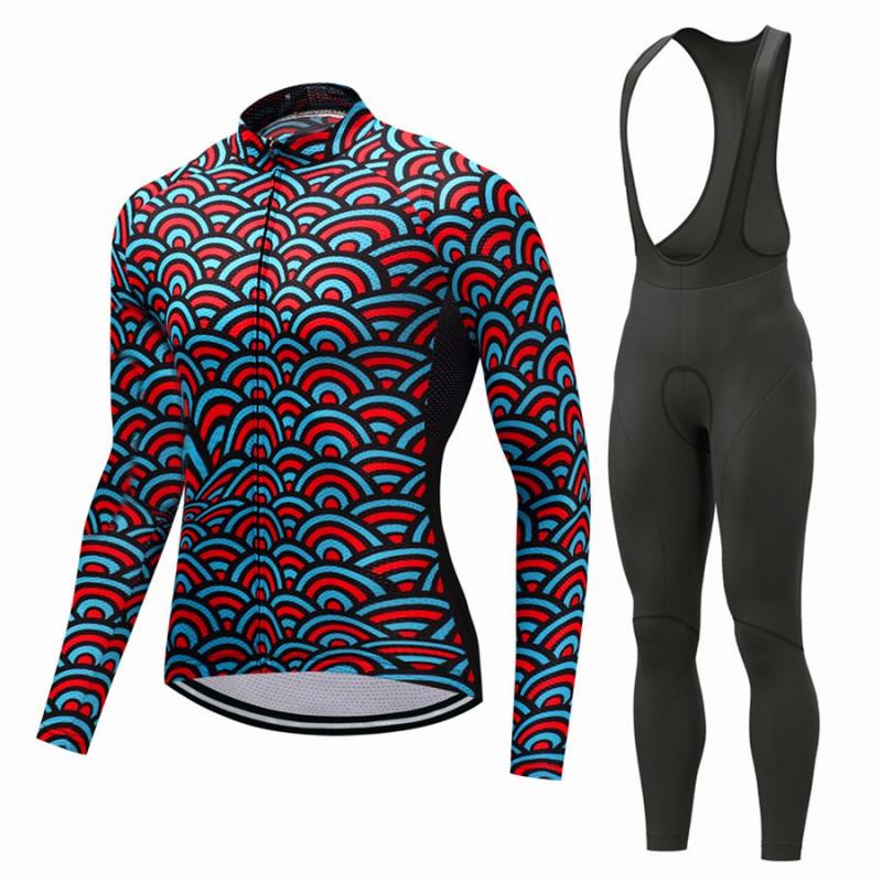 Mens Long Sleeve Cycling Jersey Set Breathable Quick Dry Bike Riding Sportswear