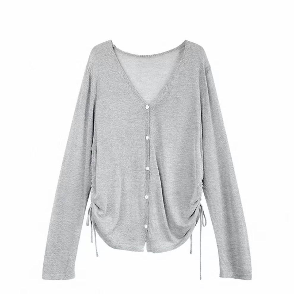Women's Slimming Drawstring Summer Cardigan - Lightweight, Versatile Knit Outerwear