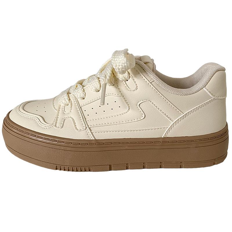 

B-9390 latex insole/platform white shoes women s shoes leather surface 2024 new versatile flat baseplate shoes casual shoes 35