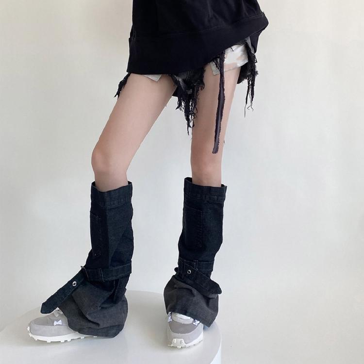 Women Japanese Punk Buckle Strap Leg Warmers Harajuku Aesthetic Streetwear Baggy Loose Denims Leg Sleeve Foot Covers