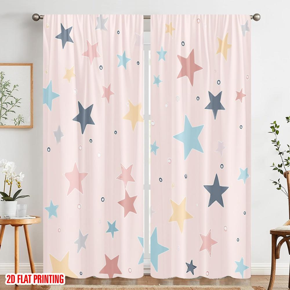 2pcs,2D Plane Printing Curtain Fabric Pastel Starry Sky Durable Polyester (without Rod) Holiday Ldeal for Bedroom Living Room