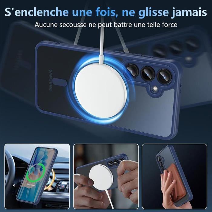 Coque pour Samsung Galaxy S25 Plus (Galaxy S25+) avec Cercle Magnétique et Protection Caméra - Bleu Marine