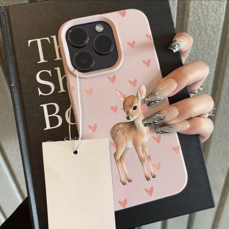 Cute Heart-Shaped Little Deer Phone Case For IPhone 17 17Air 16 15 14  Plus 13 12 11 Pro Max Shockproof Candy Bumpper Cover Case