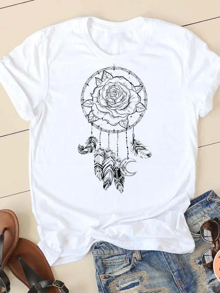 Watercolor Funny Printed T-Shirt Summer Trend White Short Sleeve Neck Casual Sports Aesthetic Clothes Harajuku Women's T Shirts