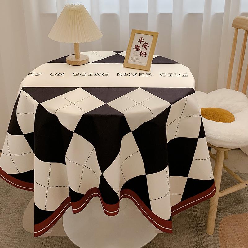 British Plaid Flannel Tablecloth Light Luxury Retro Round Table Cloth Coffee Table Cover Dustproof Dining Table Fabric