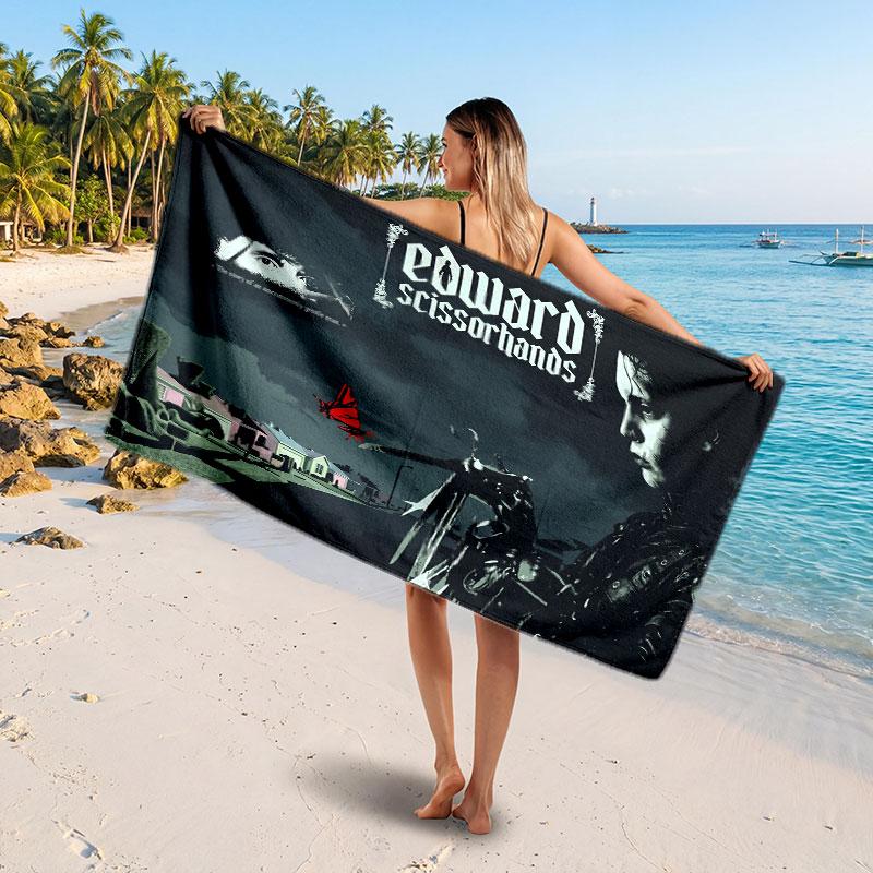 Large Beach TowelEdward Scissorhands Soft Absorbent Towel Beach Bath Home Use