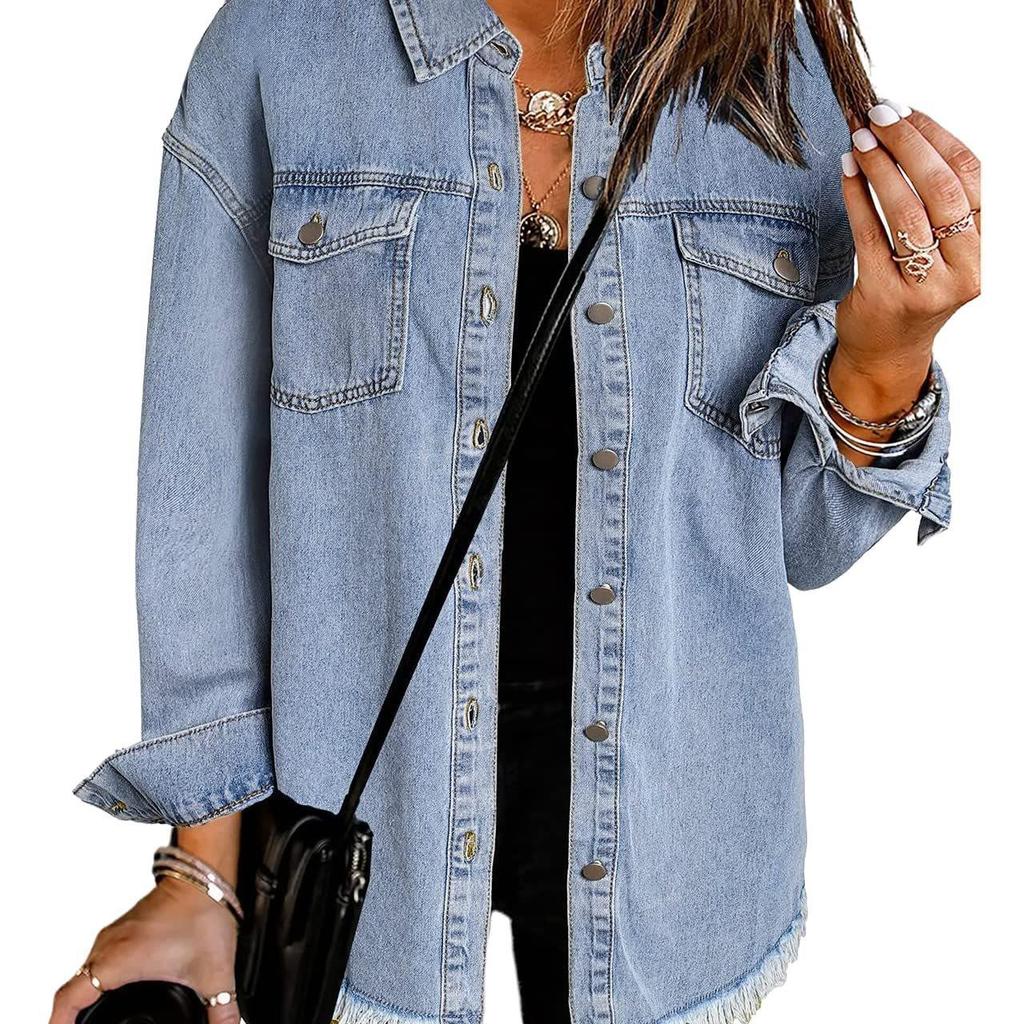 Women's Lightweight Fashion Denim Button-Up Shirt Jacket