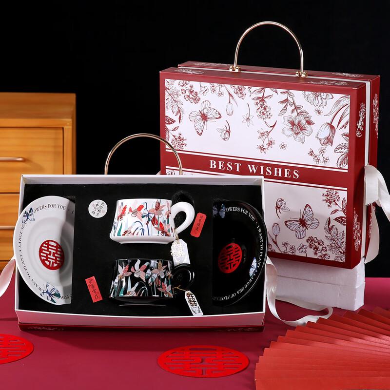 Fashion Floral Ceramic Couple Coffee Cup Gift Set 2 Cups and 2 Saucers