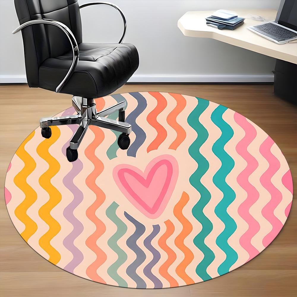 1pc Heart Waves Office Round Area Rug, Indoor Mat Suitable For Office, Under Office Chairs Bedroom Living Room Home Decor, Room Deco