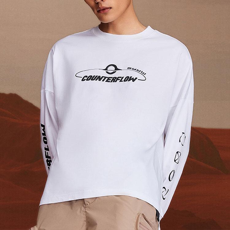 Li Ning CF Su Sports Lifestyle Series Mars Letter Print Solid Color Round Neck Long Sleeve T-Shirt Unisex Tops White ATLS095-1