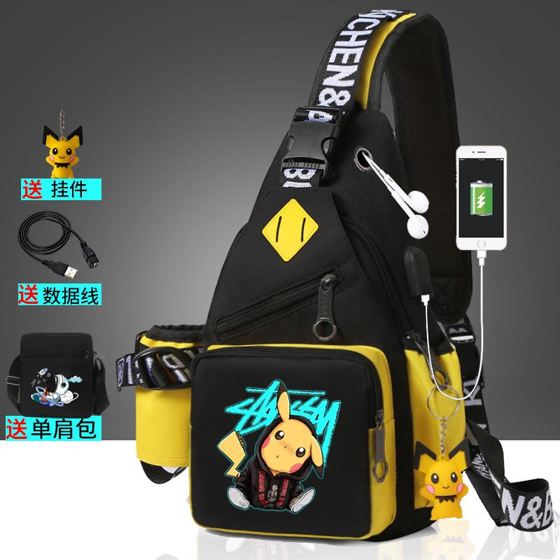 Men's Breast Bag Cartoon Animation Joint Casual Messenger Korean Version Fashion Trend Cross Bag Outdoor Shoulder Bag Small Backpack
