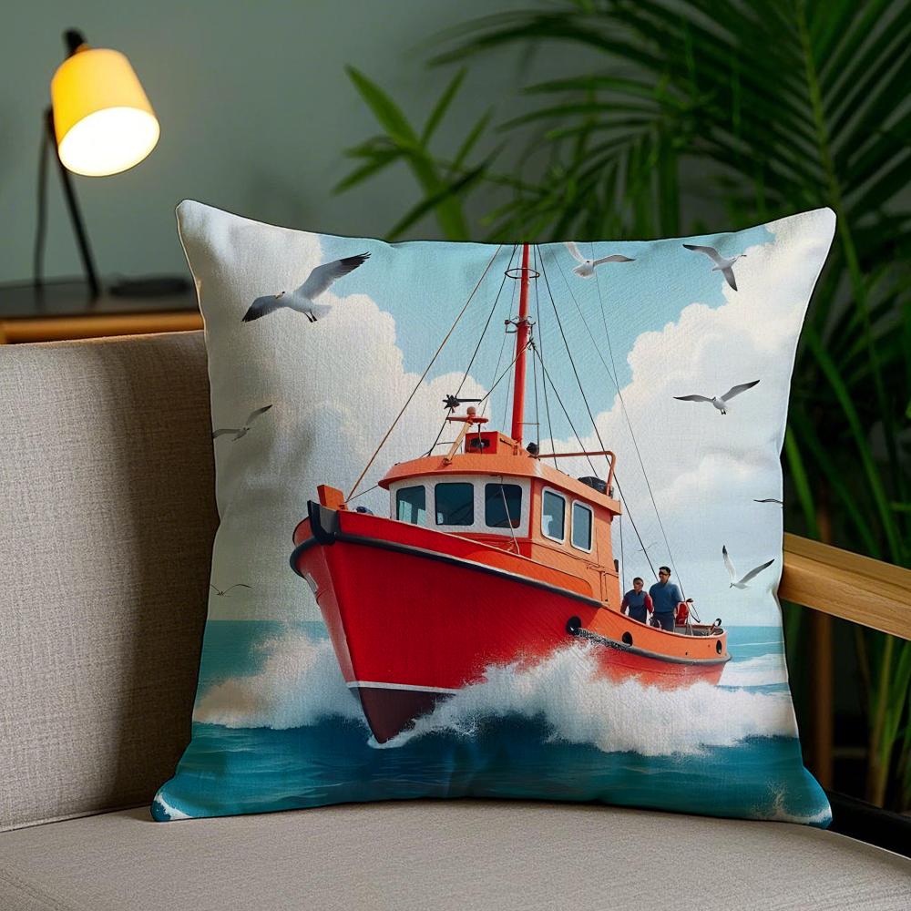 Ships Art Cushion Cover Soft Short Plush Double-Sided Printing Home Decor Machine Washable Pillow Case Gift