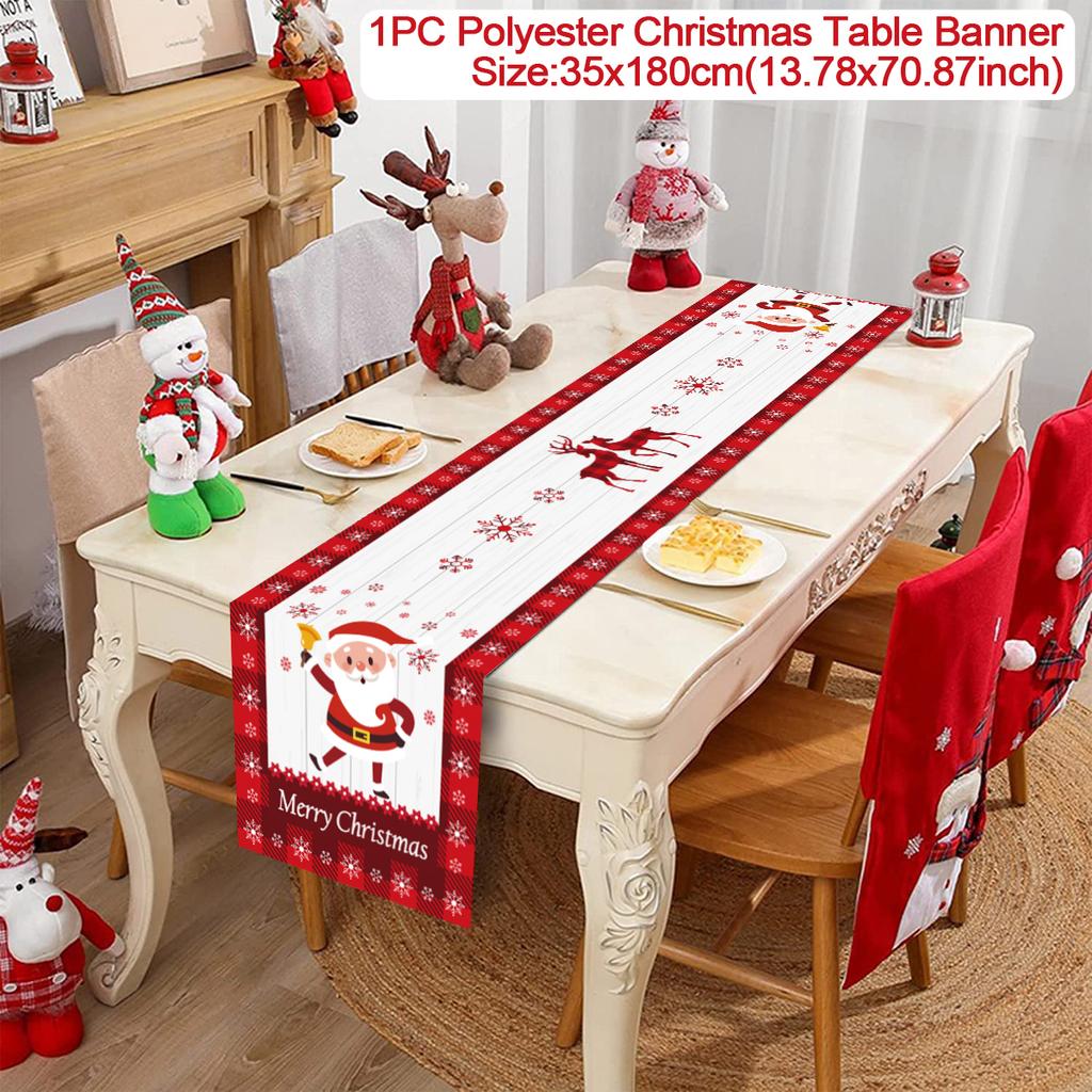 Christmas Table Runner Cloth Merry Christmas Decoration for Home 2024 Tablecloth Xmas Ornament Navidad Natal New Year Gift 2024