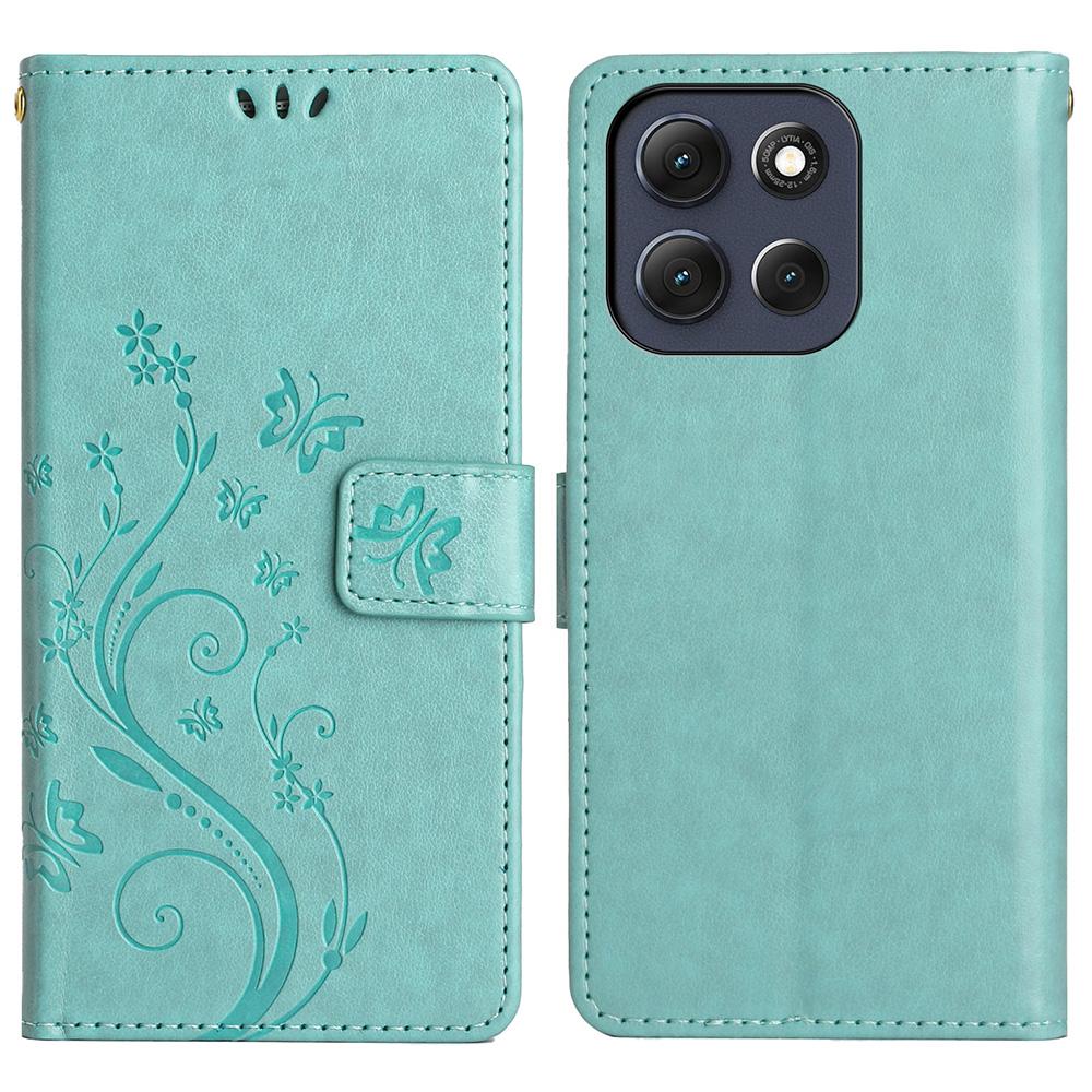 For Motorola Moto G56 5G Leather Wallet Case Butterfly Flower Imprint Phone Cover with Strap