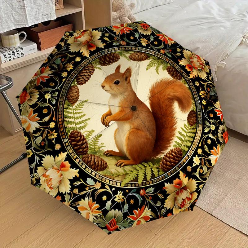1PC Squirrel Flowers Umbrella-8-Rib Reinforced, Automatic Open, Lightweight & Durable, Cute Fashion Accessory for Outdoor-K1245