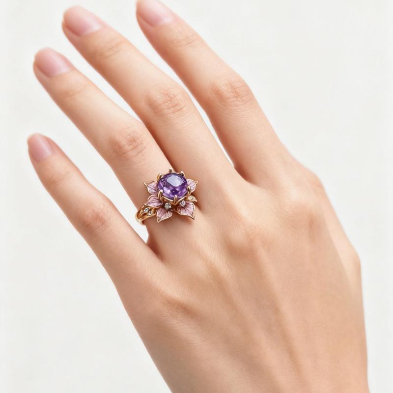 1Pc Exquisite Geometric Flower Shape Inlay Purple Color Zircon Rings For Women Party Birthday Gift Accessories Fashion Jewelry