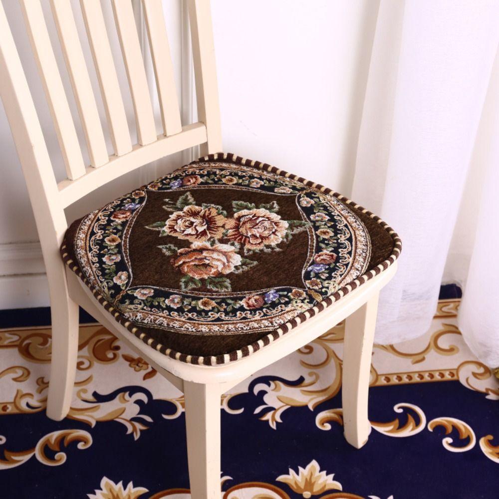 Floral Pattern Dining Chair Cushion Chenille Buttocks Pad Embroidered Chair Mat  Office Classroom