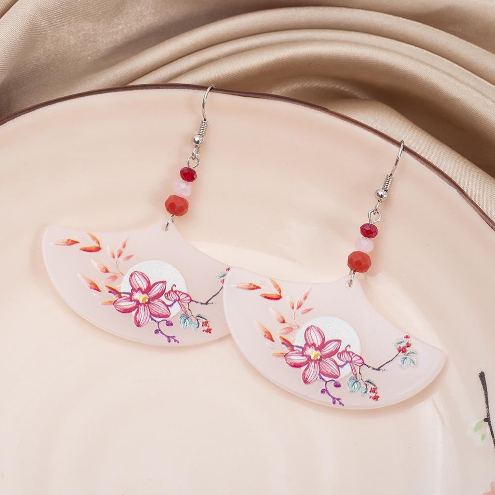 

Ethnic Style Floral Print Acrylic Fan-Shaped Earrings for Women разноцветный