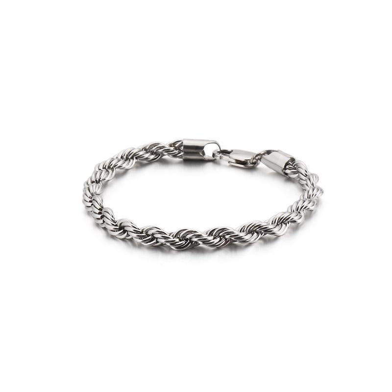 Herren 18k Vergoldetes Gedrehtes Seil Armband, 6mm Edelstahl, Schmuck im Hip-Hop-Stil.