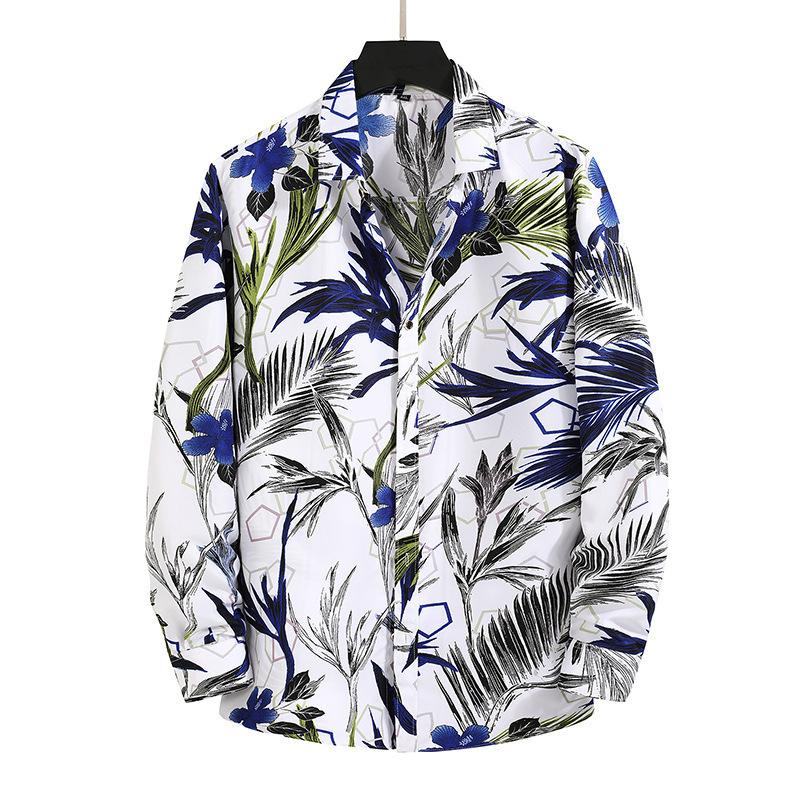 Camisa de otoño para hombre, estilo Hong Kong, informal, de talla grande, con estampado floral, de manga larga