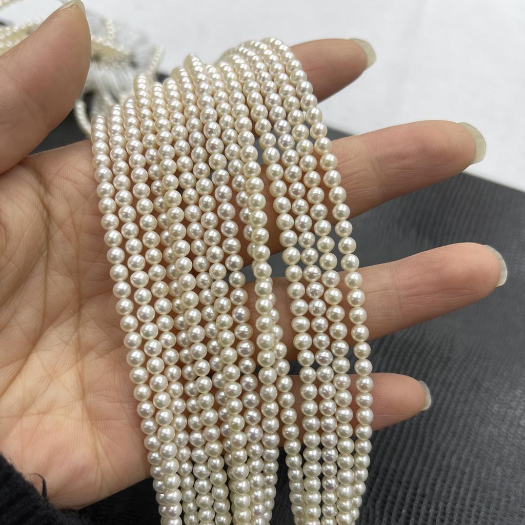 1 Strang, Weiße Natürliche Süßwasserperlen, 3,5-4,5 mm Handgefertigte Reiskornperlen zur Schmuckherstellung DIY Halskettenzubehör, Muttertagsbasteln 36 cm
