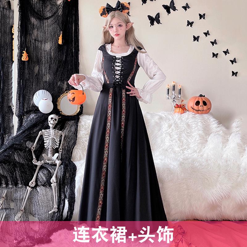 Halloween Costume Vintage Court Style Witch Dress Long Dress Medieval Art European Pastoral Cosplay