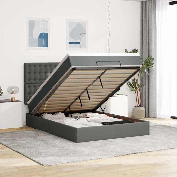 VidaXL Ottoman Bed Frame with Mattress Dark Grey 140x200 Cm Fabric, Bed Frame, Upholstered Bed Frame, Bed Frame 3314177