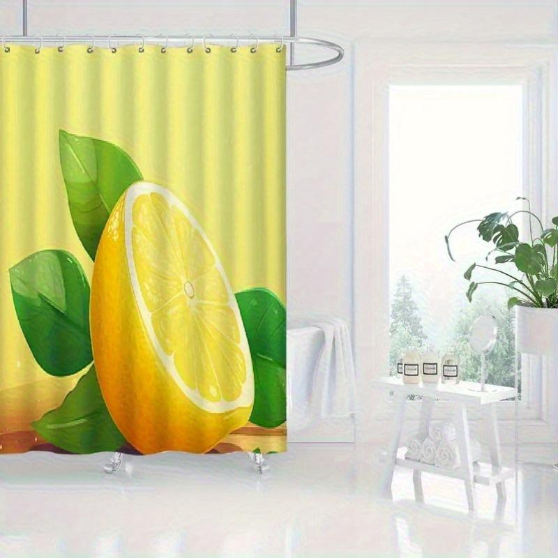 1pc Lemon & Orange Design Shower Curtain - Bright Yellow with Green Leaves, Machine Washable Polyester, Multiple Sizes Available