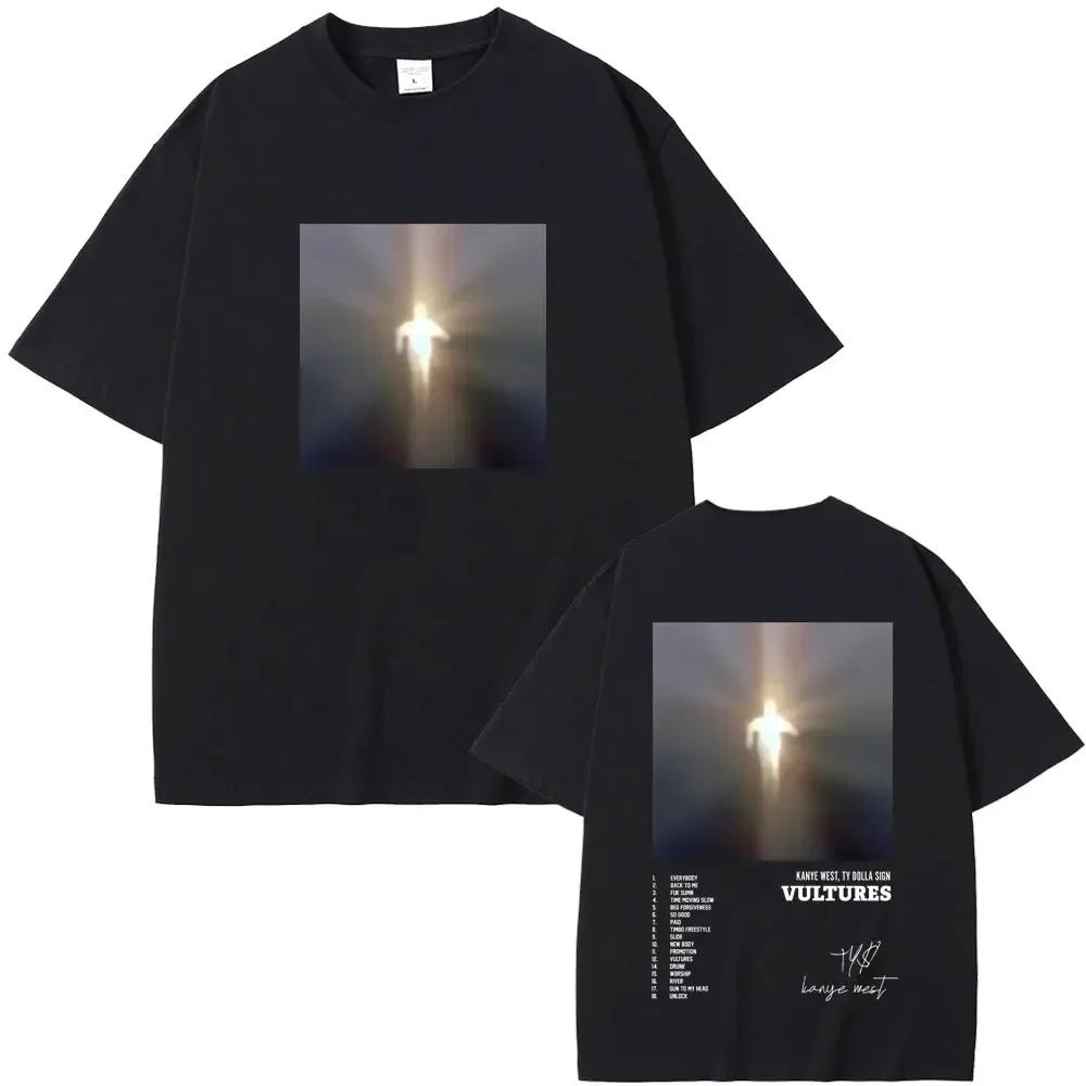 Rapper Kanye West Vultures New Music Album Graphic T Shirts Unisex Wounisex Hip Hop Fashion Oversized Tshirts Malecotton Tshirt Black