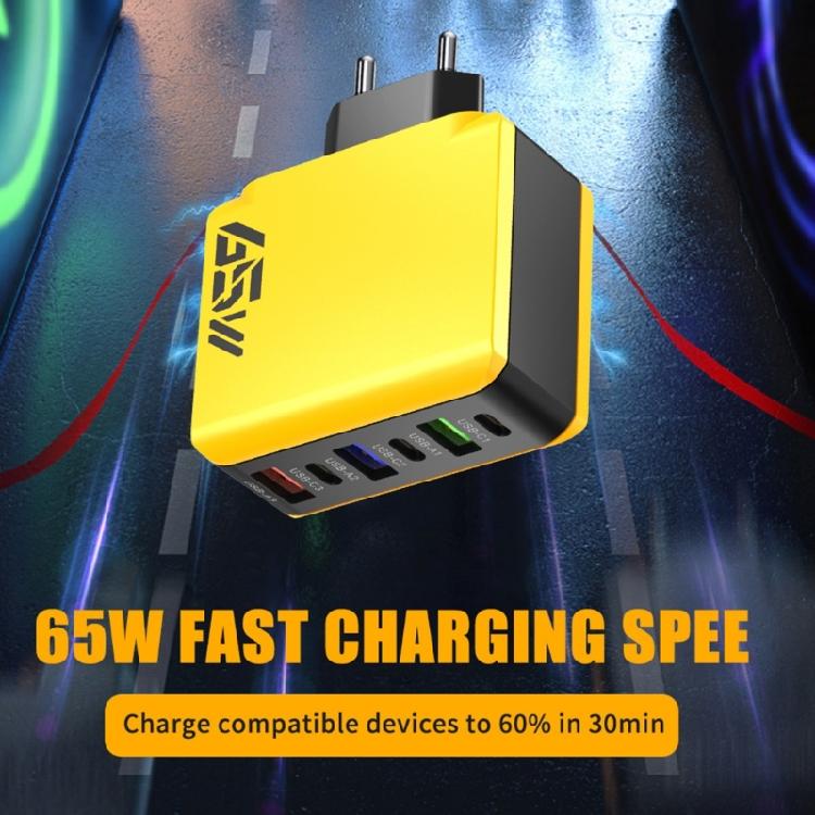 6 Port USB Charging Block 65W with Dynamic Power Allocation Charging Station ABS Texture Suitable for Various Devices