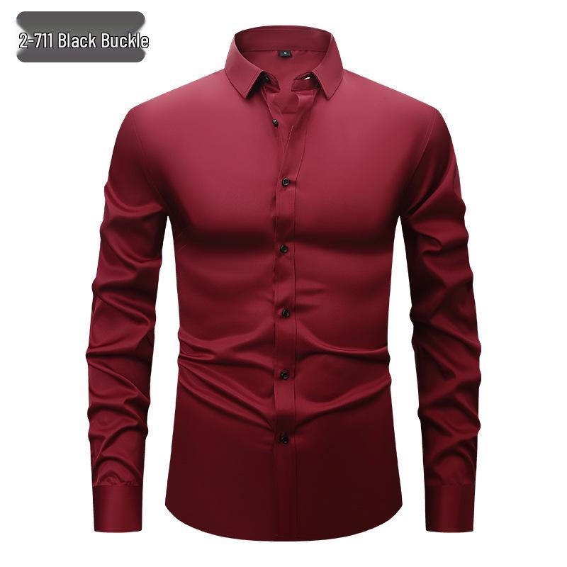 Men's White Four-Way Stretch Wrinkle-Resistant Long Sleeve Shirt - Formal and Casual Plus Size