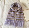 Dolly Para Warm Striped Knit Wool Scarf with Fringe, Winter Cold Protection Accessory (Purple)