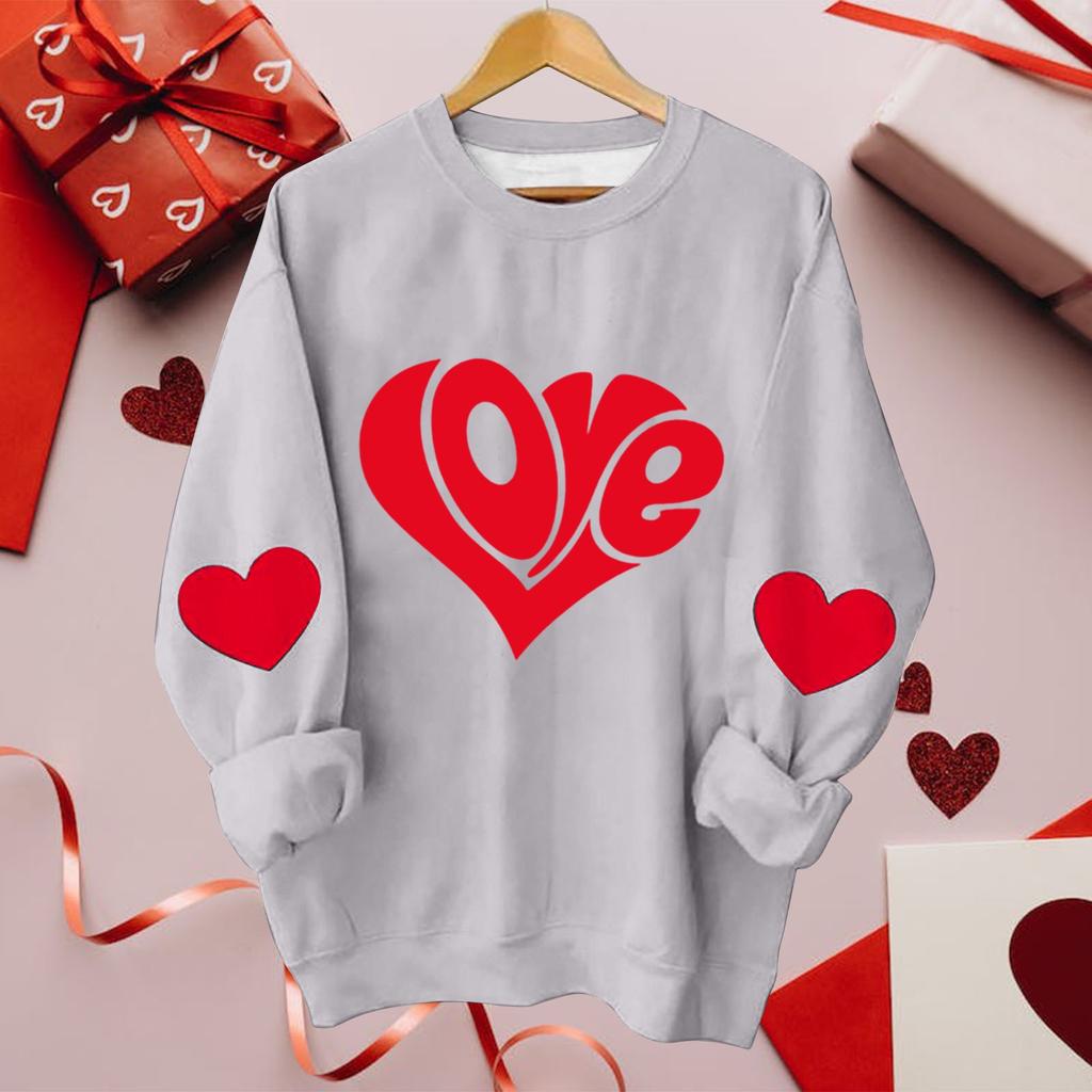 Women's Casual Fashion Valentine's Day Printing Long Sleeve O-Neck Pullover Top Blouse
