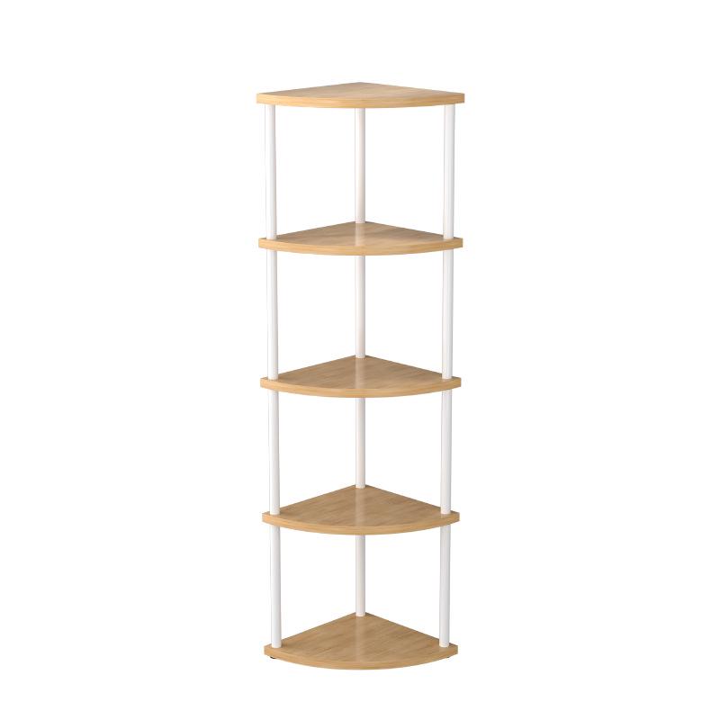 Triangular Corner Cabinet with Multi-Layer Storage and Display Shelves for Living Room or Bedroom.