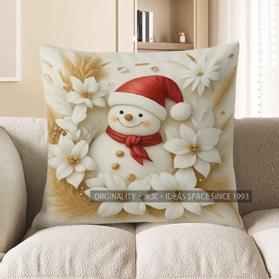 Home Decor Deer with Golden Antlers and Red Balls Pillow Pattern Cushion Cover Suitable for Sofa Bedroom Car Pillow Cover