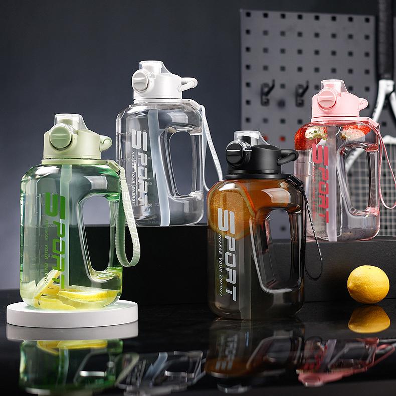 OLIKEI Wasserflasche für Fitnessstudio und Fitness, mit Griff und Strohhalm, großes Fassungsvermögen, Outdoor-Sport-Wasserflasche, BPA-frei, auslaufsicher, tragbar, Wasserkocher mit Sprungdeckel, 1,7 l/2,5 l