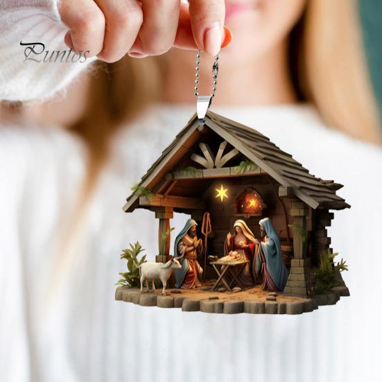 Christmas Pendant Ornament Jesus Family Prayer Scene Pendant Bright Colored Religious Symbol Pendant for Home Car