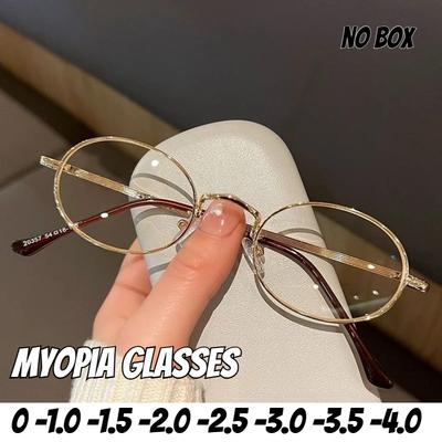 Ultralight Oval Frame Myopia Glasses Y2K Women's Retro Trend Small Oval Myopia Glasses Neutral HD Anti Blue Light Glasses -4.0