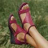 Summer 2024 New Female Vintage Open Toe Sandals Ladies Wedges Sandals Mid Heel Beach Shoes
