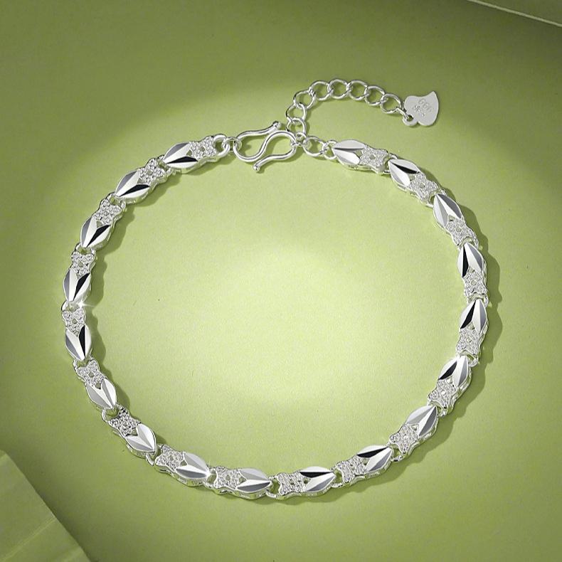 925  Silver 6MM Chain Bracelets For Women Men Fashion Simple Geometric Hollow Lobster Clasp Bracelet Engagement Jewelry