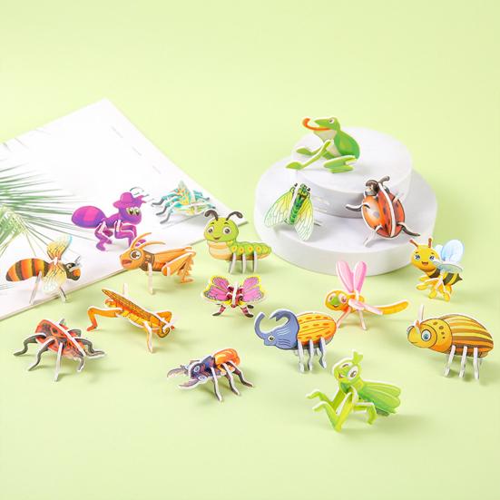 30Pcs DIY 3D Puzzle Set Insect Dinosaur Animal Letter Puzzle Assembly Activity Game Kids Educational Jigsaw Toy Classroom Prizes Party Favors