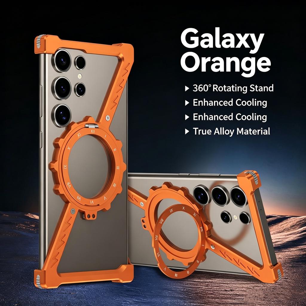 Metal Frameless Phone Case for Samsung Galaxy S26 S25 S24 S23 S22 Ultra With Stand 360° Rotation Magsafe Bumper Protective Cover