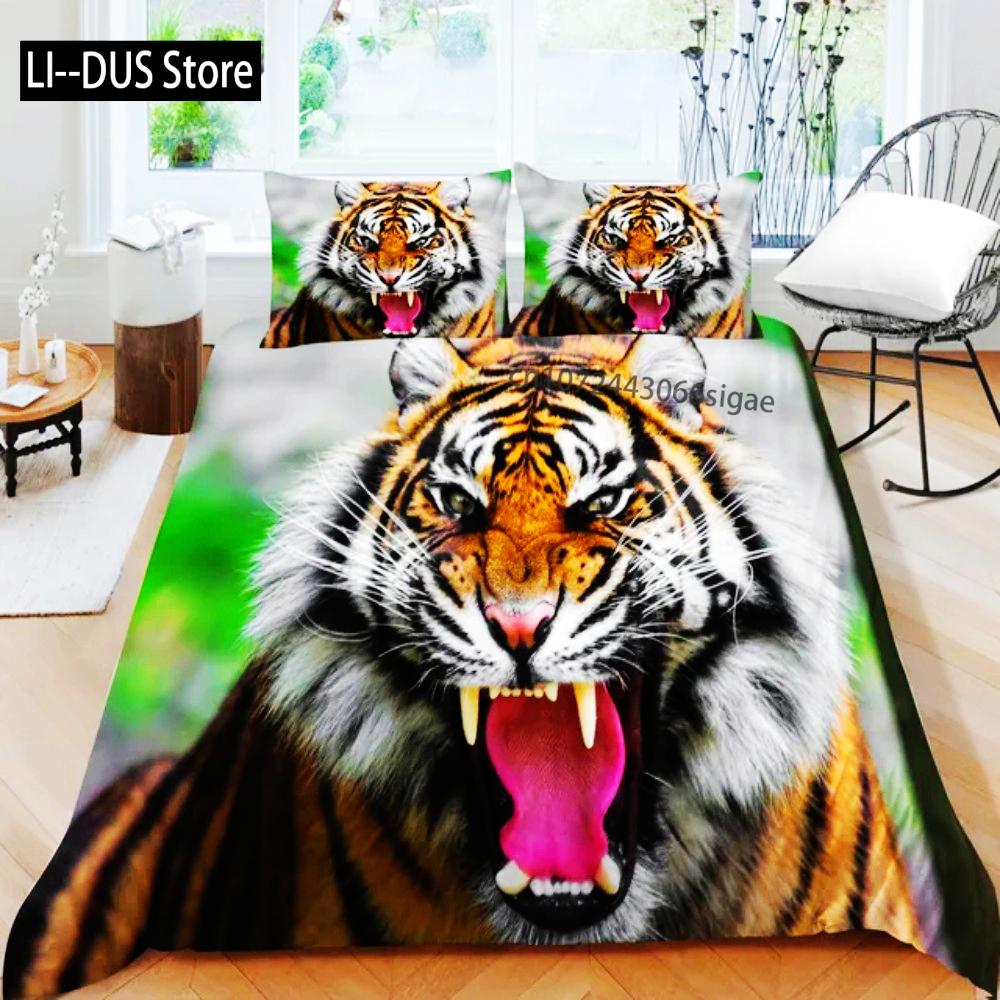 3D Animal Tigers Bedding Set 2/3PCS Soft Microfiber Queen King Twin Size Duvet Cover Set With Pillowcases Teens Boys Bed Linen