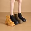 Autumn canvas splicing leather rhubarb boots women's side zipper platform Martin boots women's casual shoes