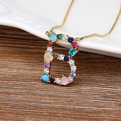Nidin High Quality Wholesale 26 Letters Multi-color Zircon Necklace Copper Pendant Women Girl Fine Party Jewelry Family Gifts