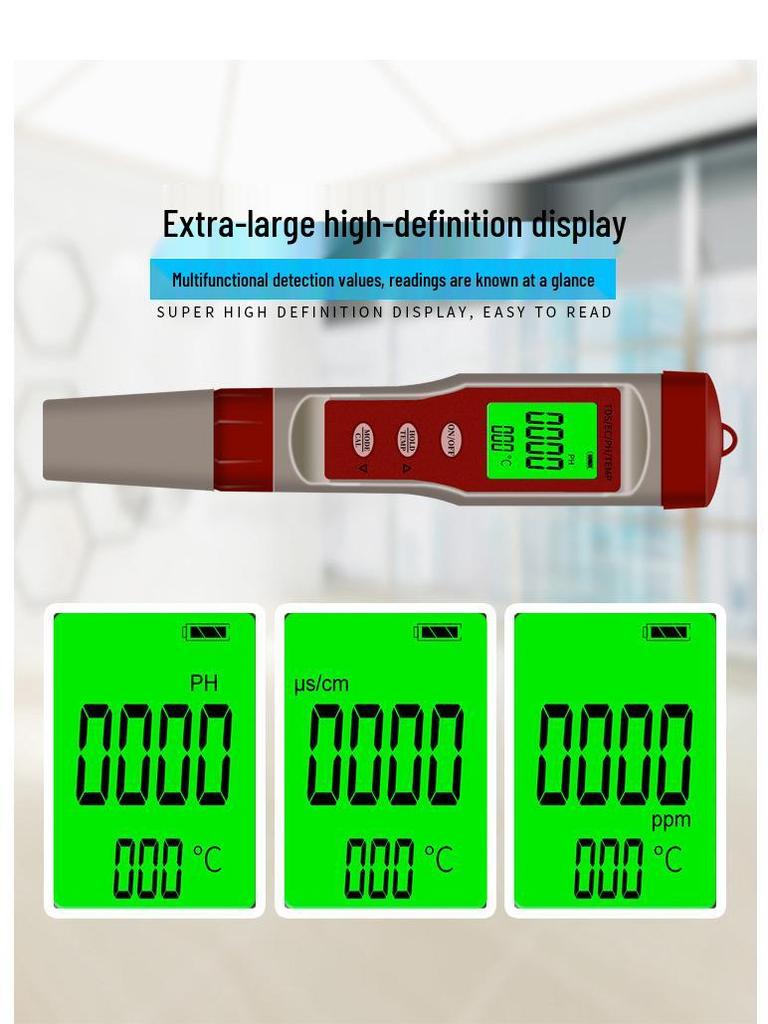 TDS and pH Water Quality Test Pen for Household Use: High Precision EC Conductivity Measurement Instrument