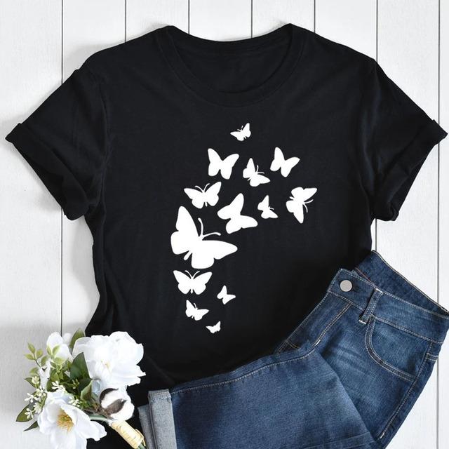 New Butterfly Print T Shirt Women T Shirt Summer Fashion Female Tops Ladies Short Sleeve Graphic Tee Shirts Woman Cute T-Shirts