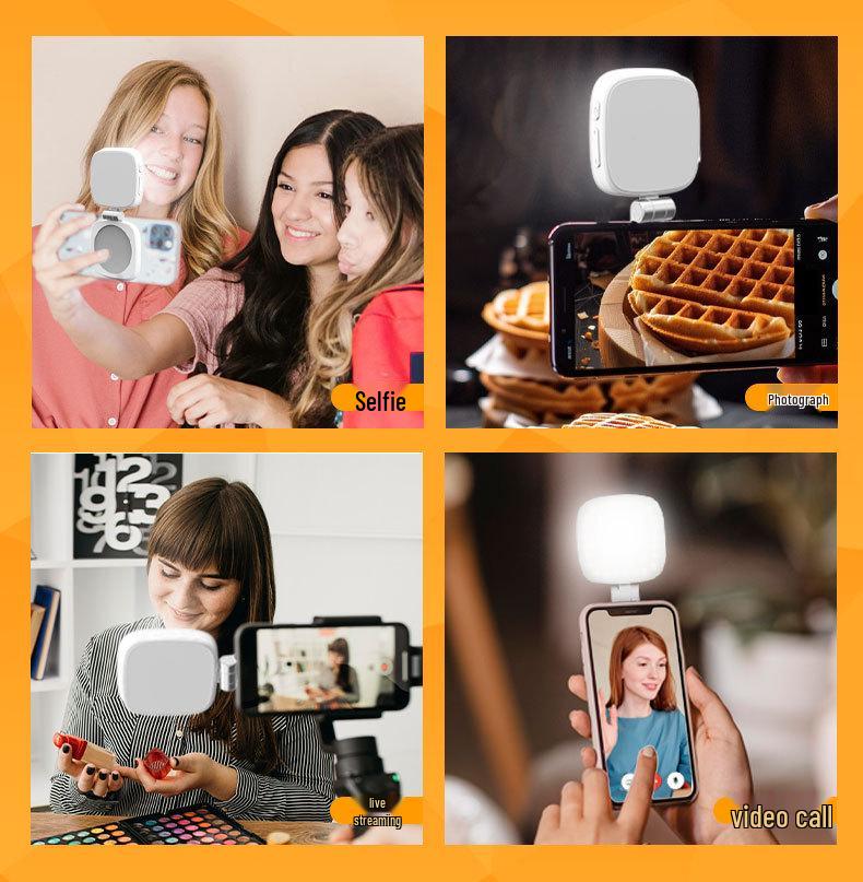 F662 Mobile Phone Fill Light: Magnetic Skin-Enhancing Selfie Light with Built-in Makeup Mirror and Foldable Design.